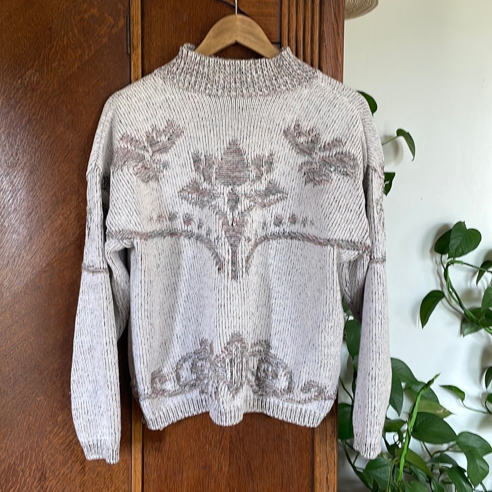 Vintage Mockneck Pullover Sweater Floral Weave Medium